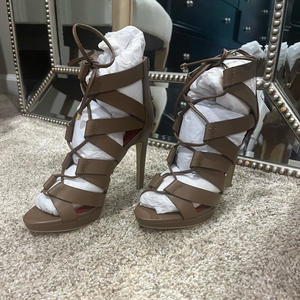 Brown strappy heels